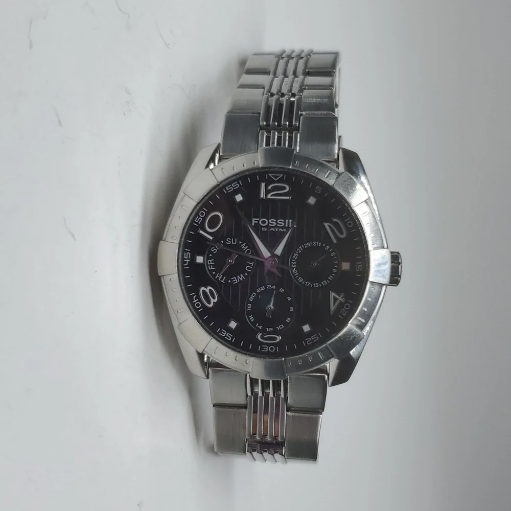 Fossil Watch ES2256 Chronograph Black Face Silver Stainless Steel Watch